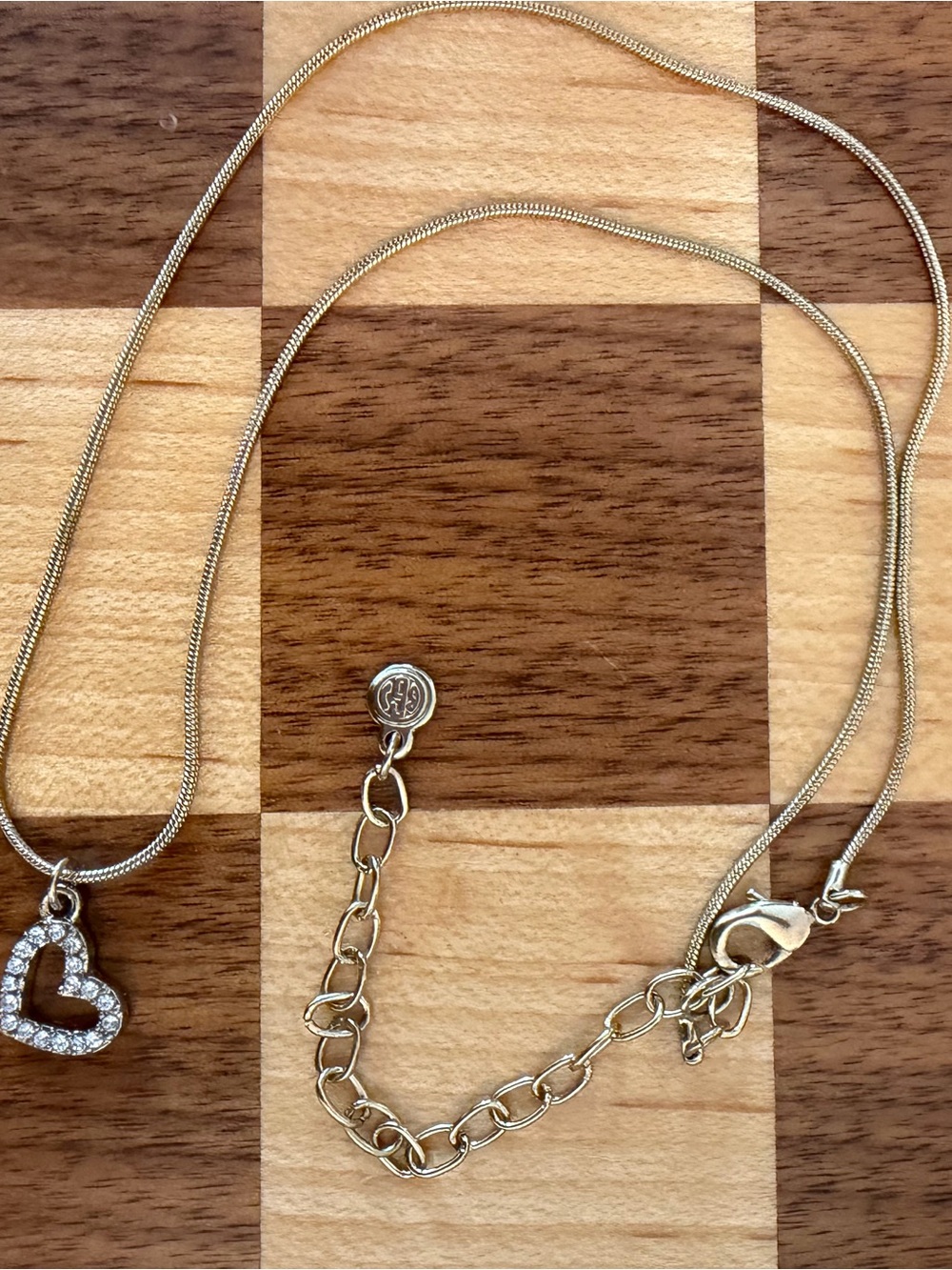 Gold-Tone Heart Pendant Necklace with Cubic Zirconia Accents
